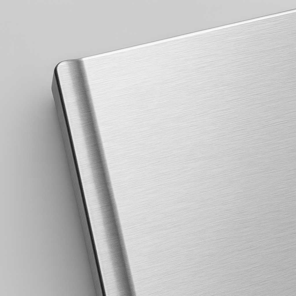 Roestvrijstalen aanrechtbeschermer en snijplaat geplaatst over een keukenkast naast de gootsteen.