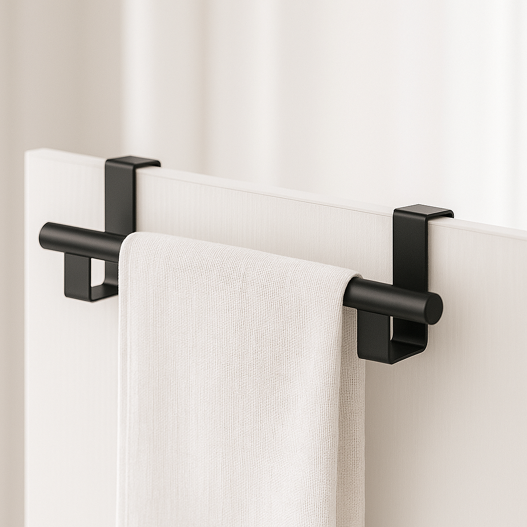 Ruimtebesparende handdoekhouder onder een aanrechtblad