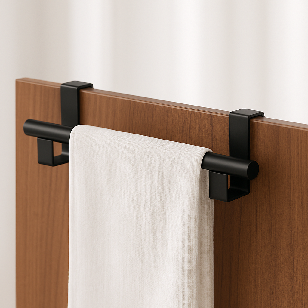 Ruimtebesparende handdoekhouder onder een aanrechtblad