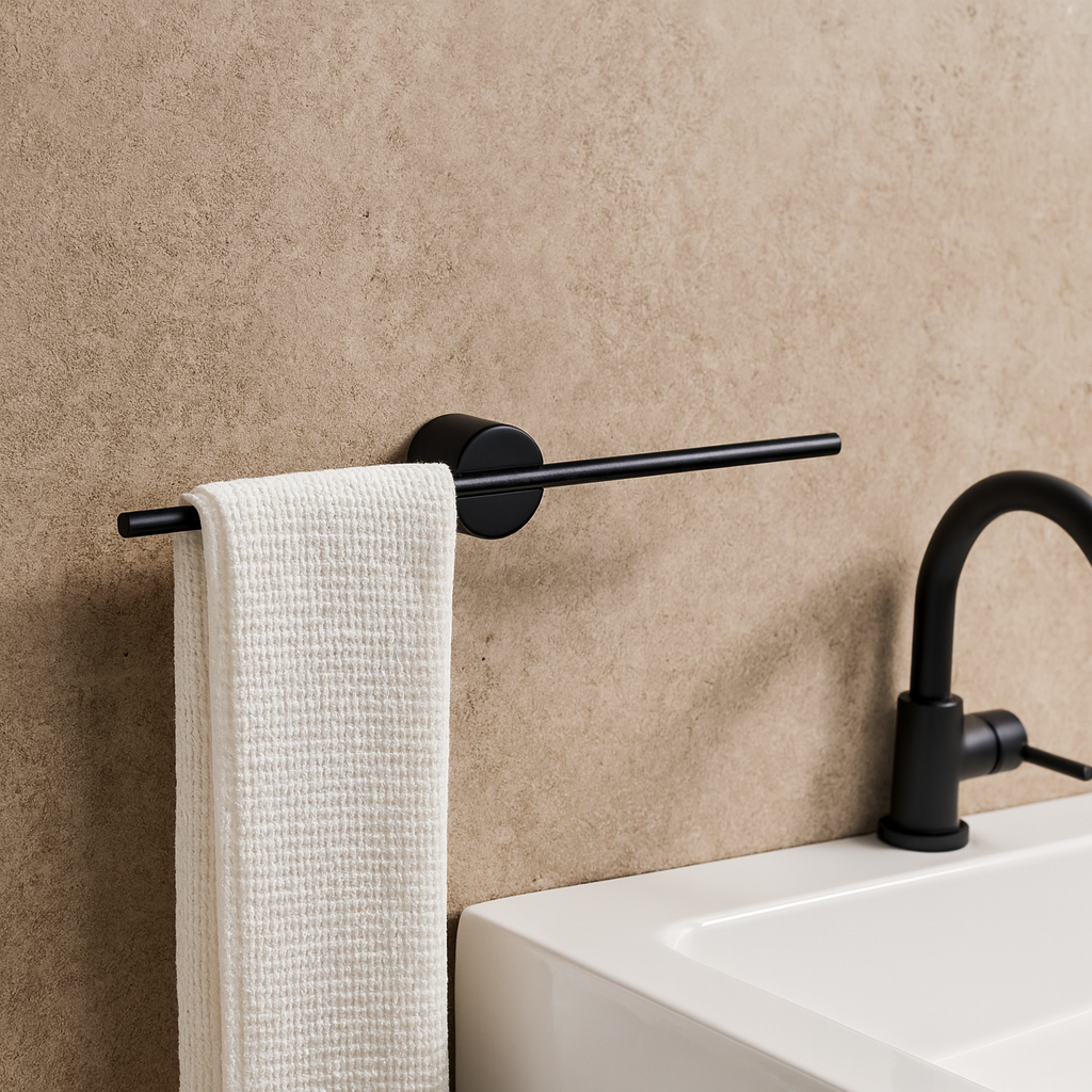 Wandgemonteerde stang met een ronde voet.