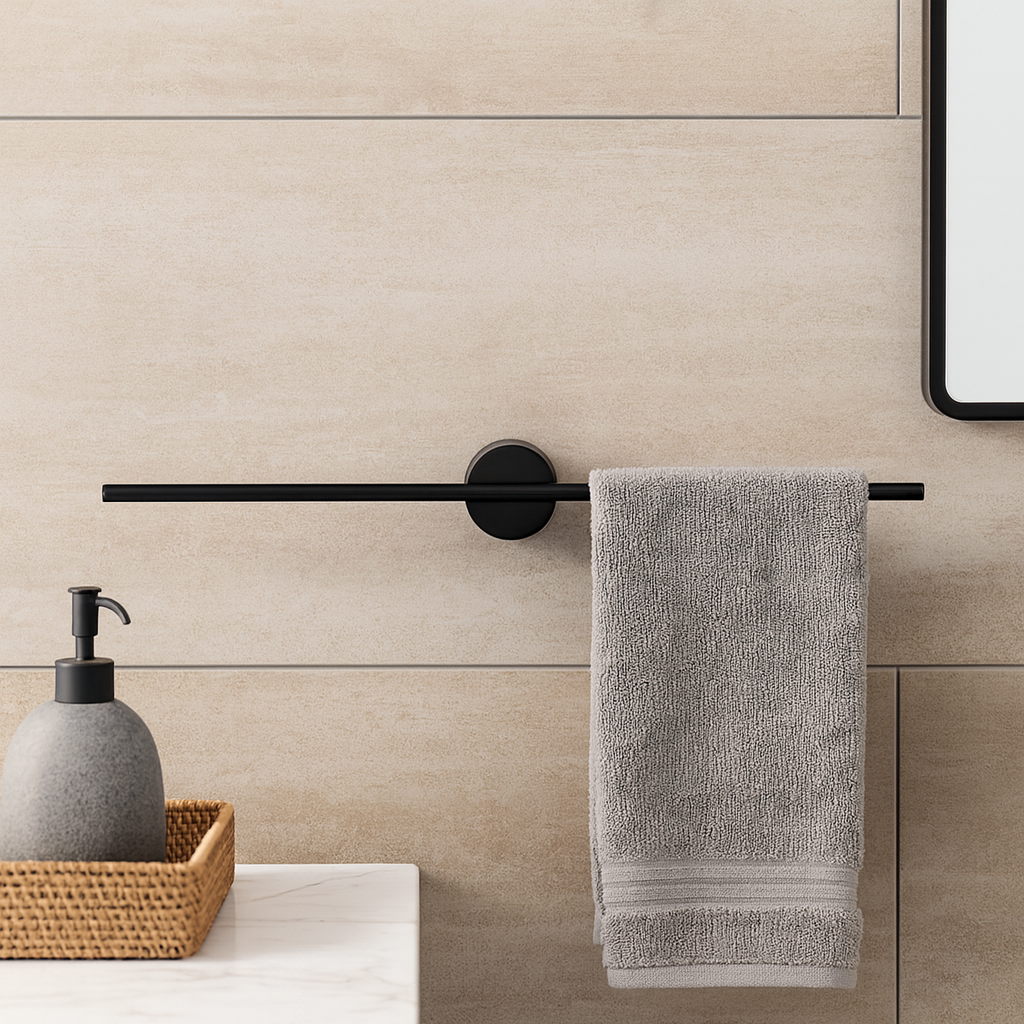 Wandgemonteerde stang met een ronde voet.