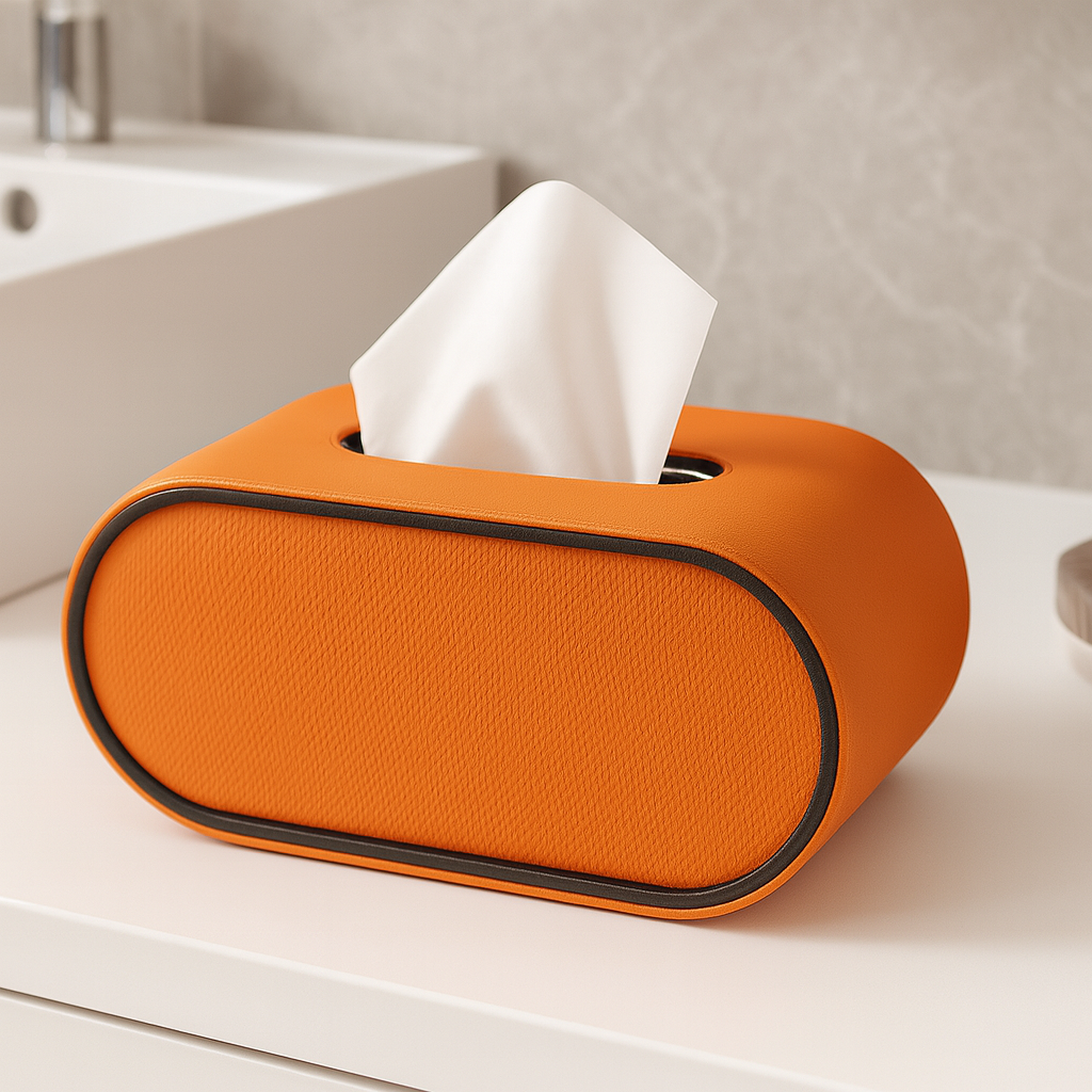 Ovale tissueboxhoes met opening aan de bovenkant.