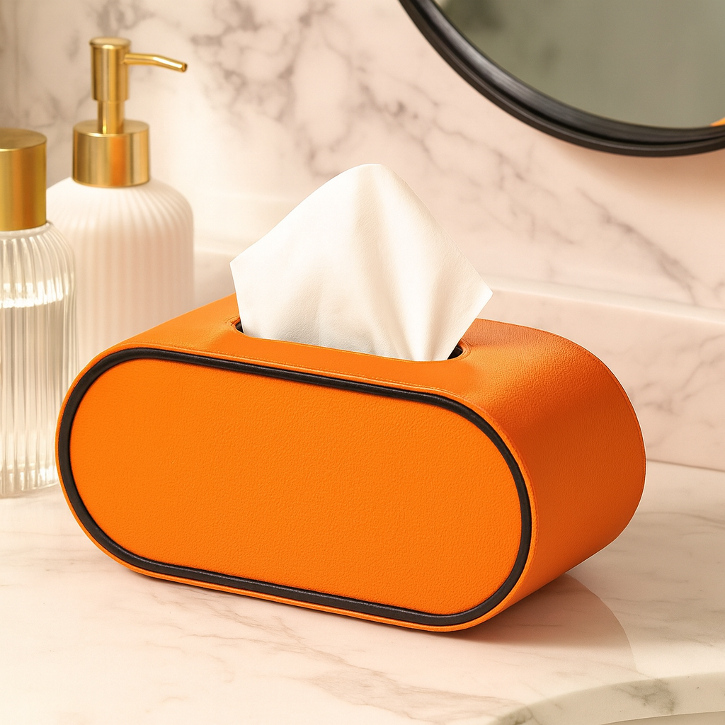 Ovale tissueboxhoes met opening aan de bovenkant.