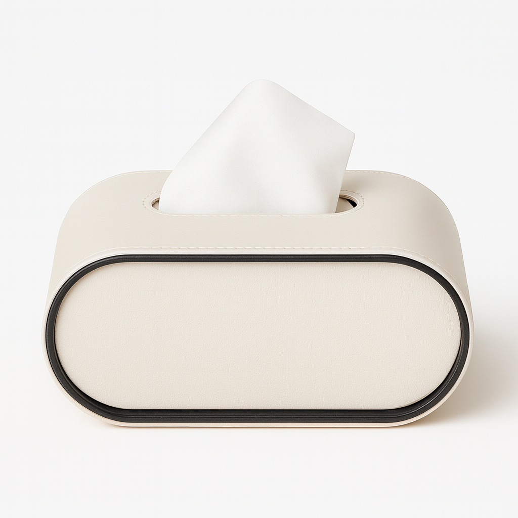 Ovale tissueboxhoes met opening aan de bovenkant.