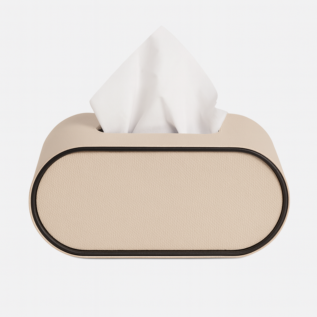 Ovale tissueboxhoes met opening aan de bovenkant.