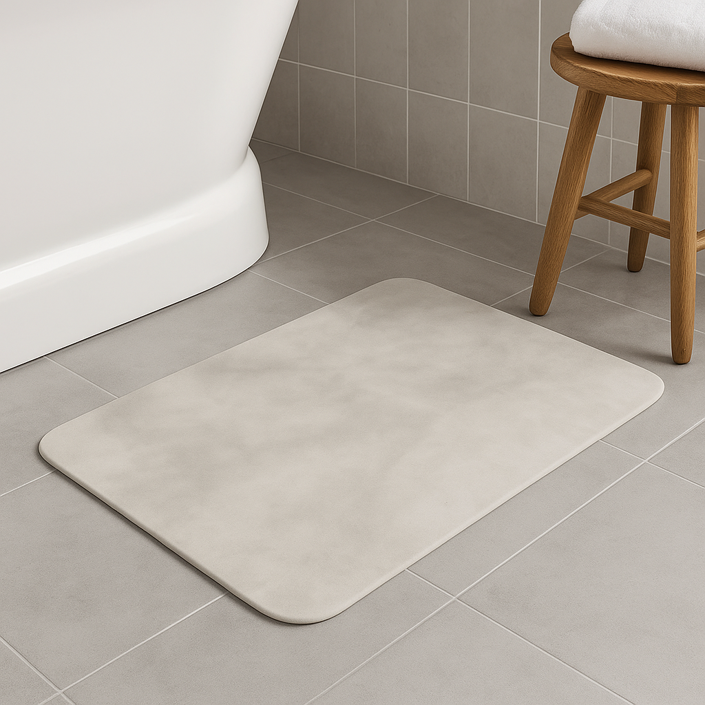 Rechthoekige mat met een glad oppervlak en afgeronde hoeken.