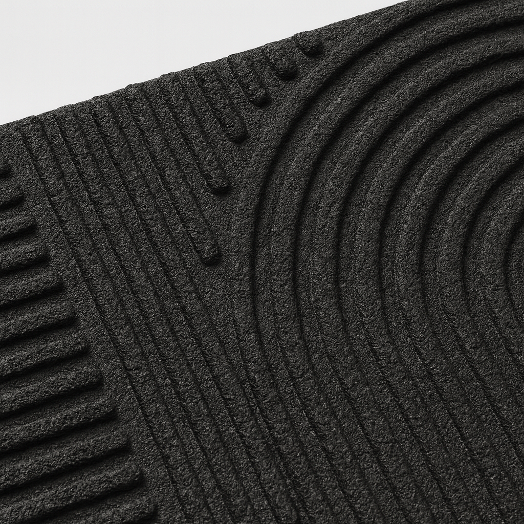 Rechthoekige deurmat met reliëf geometrisch patroon.