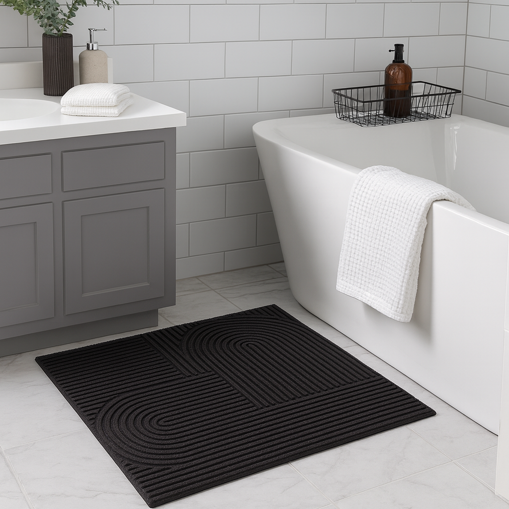 Rechthoekige deurmat met reliëf geometrisch patroon.