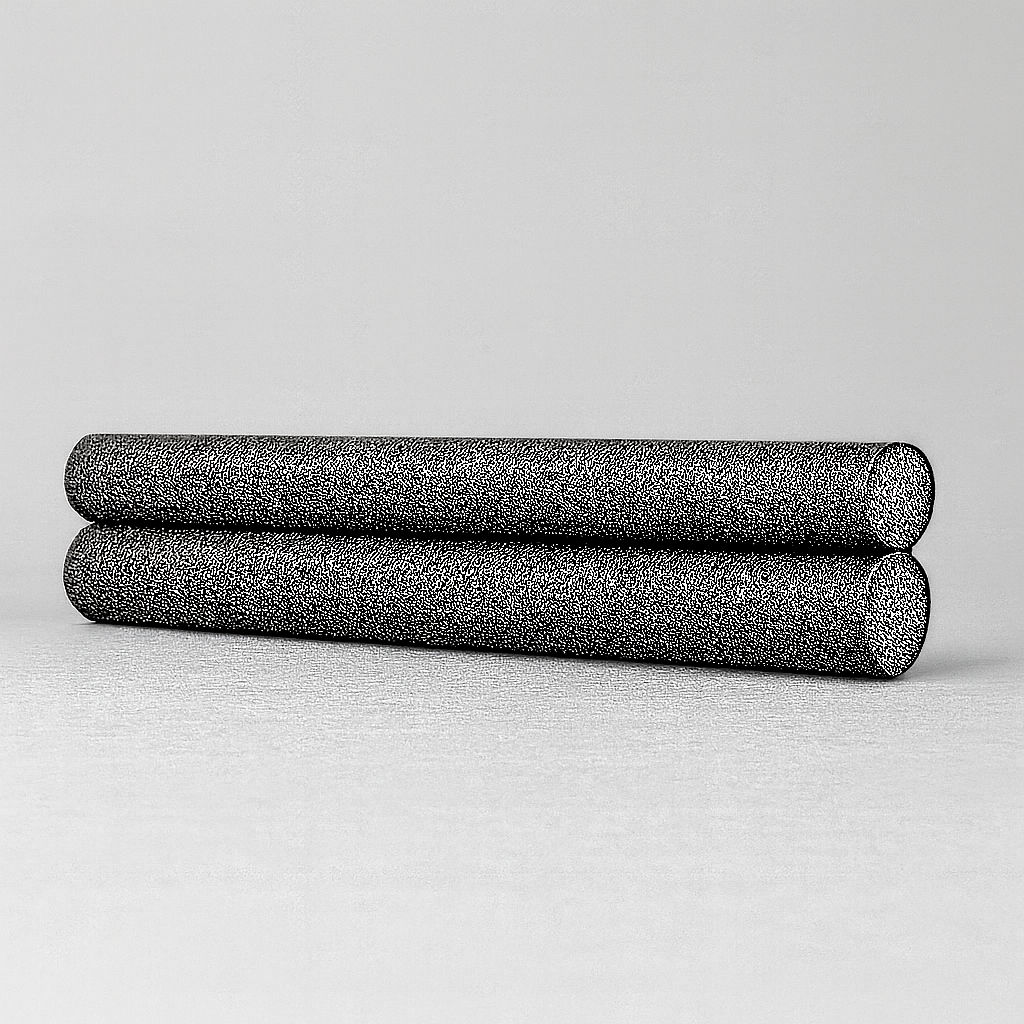 Een houten deur met een zwarte tochtstrip van schuim eronder geplaatst.